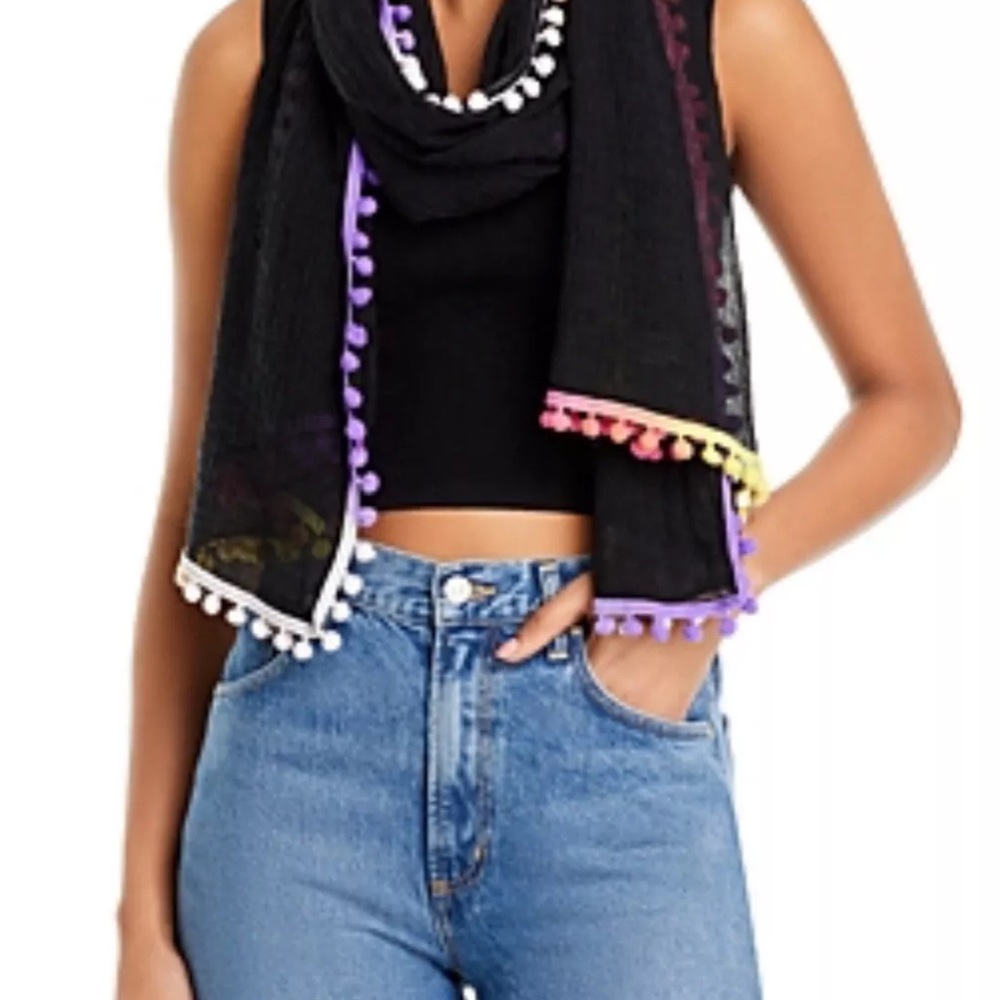 NWT Echo New York Gumball Scarf with Pastel Multicolor Pom-Poms Whimsical